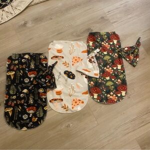 Mushroom Print Baby Swaddle Sets - Black, White, Green